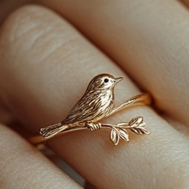 Gold Hummingbird Branch Ring