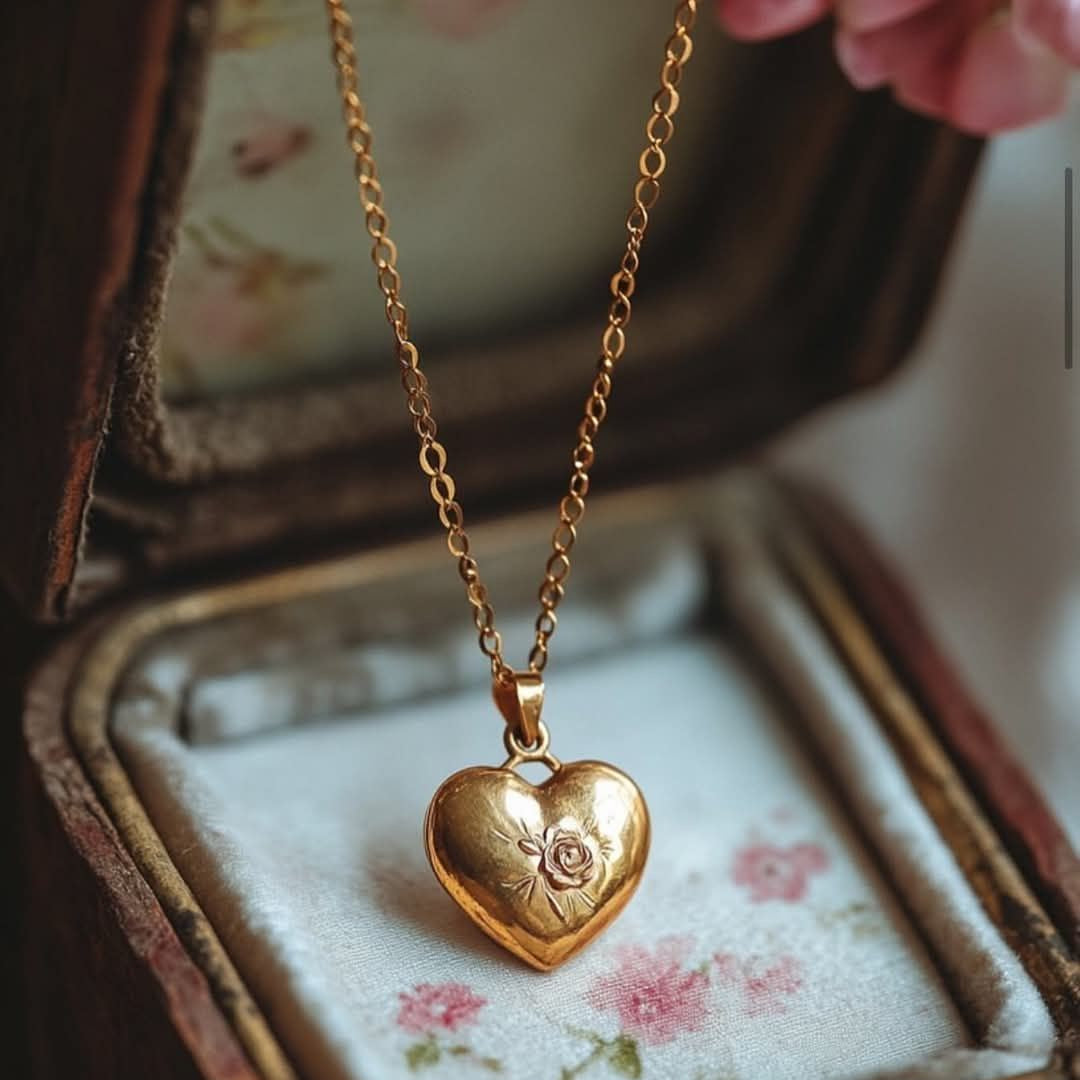 Exotic Golden Heart Rose Necklace