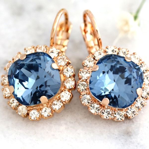 Vintage Rounded Blue Zirconia Gold Earrings