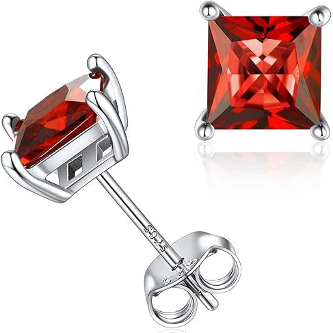 Princess Cut Ruby Stud Earrings in White Gold