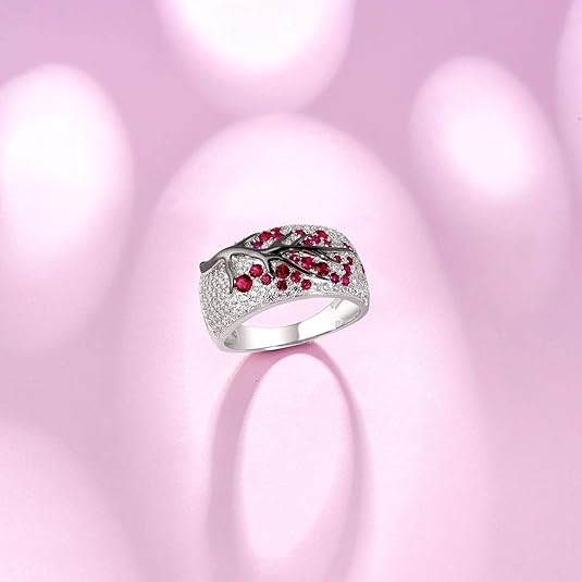 Ruby Blossom Tree Ring | White Gold