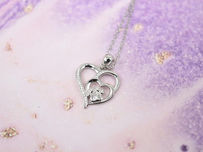 Sterling Silver Paw & Heart Necklace with Zirconia