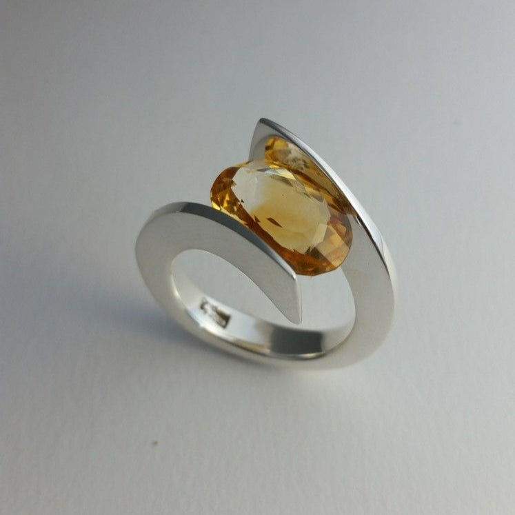 Irregular Orange Glass Silver Ring
