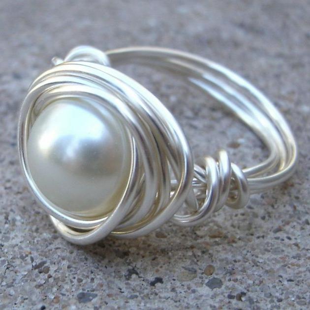 Vintage Silver Thin Pearl Ring