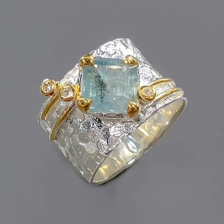 Vintage Turquoise Silver & Gold Ring