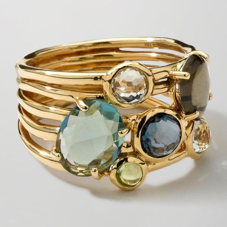 Layered Colorful Stones Gold Ring