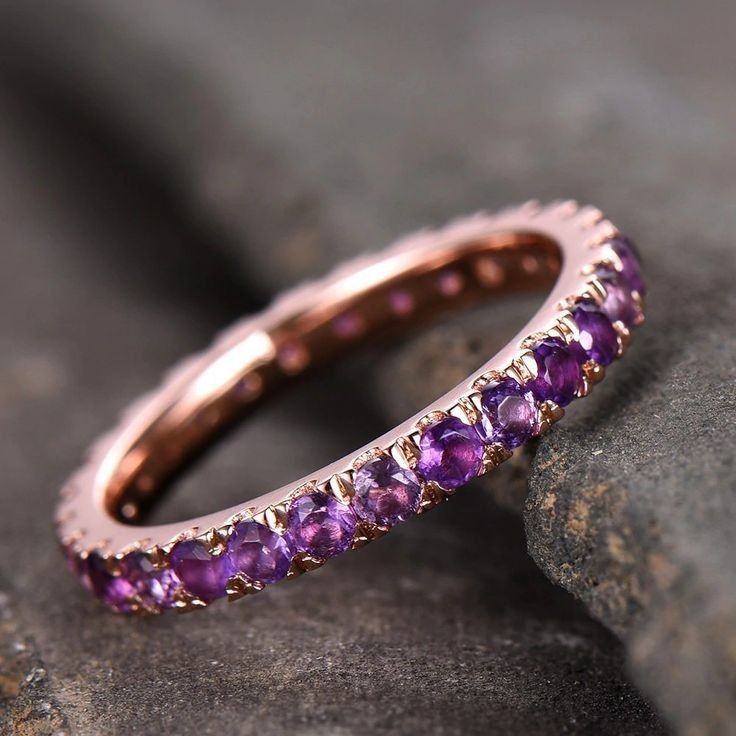 Purple Inlaid Stones Rose Ring