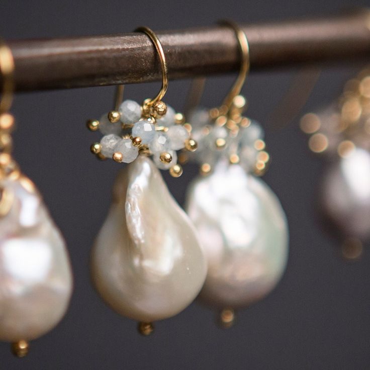 Vintage Aquamarine & Baroque Pearl Earrings