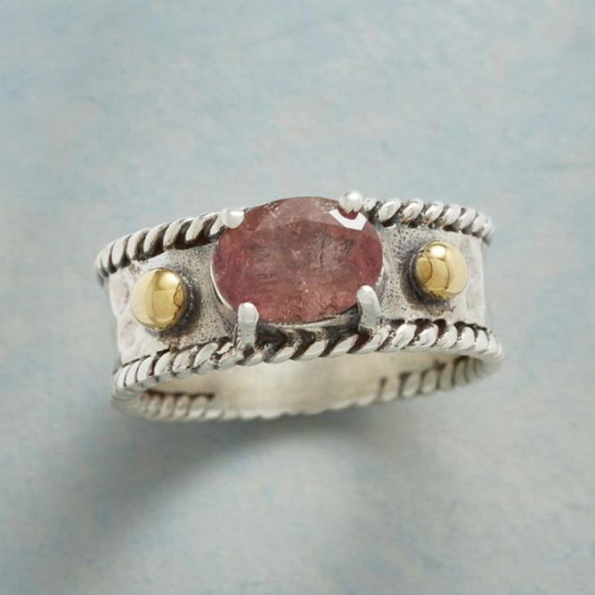 Vintage Garnet Bright Silver Ring