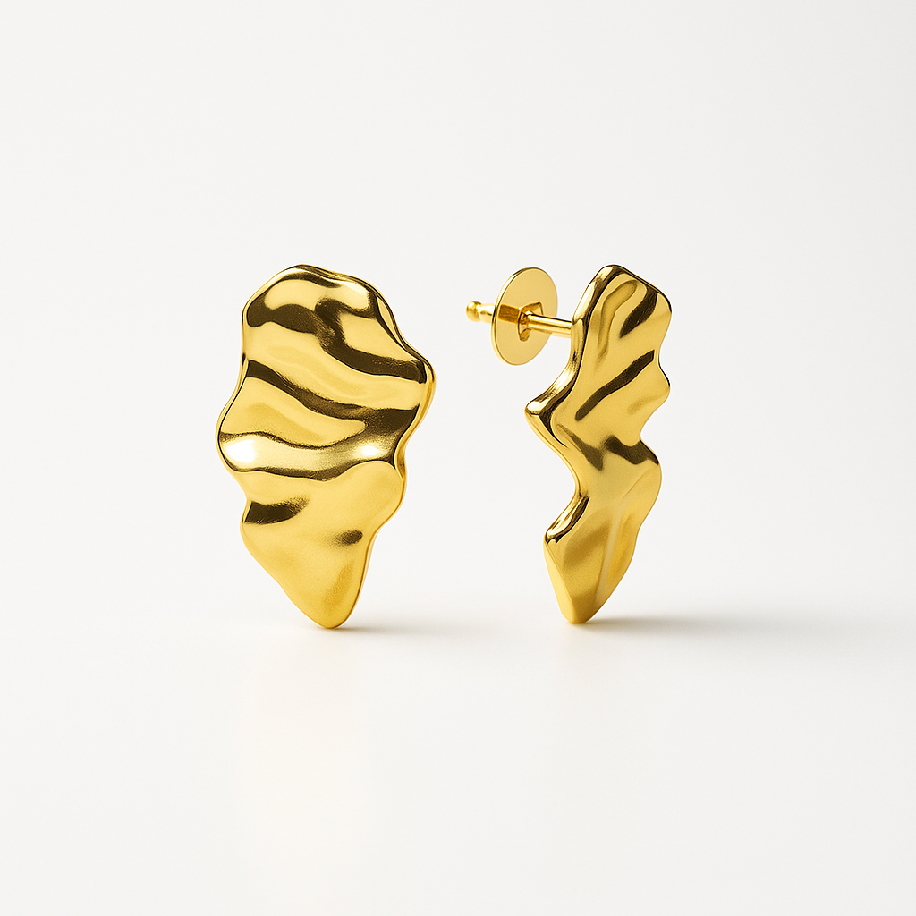 Wave Statement Stud Gold Earrings