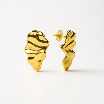Wave Statement Stud Gold Earrings