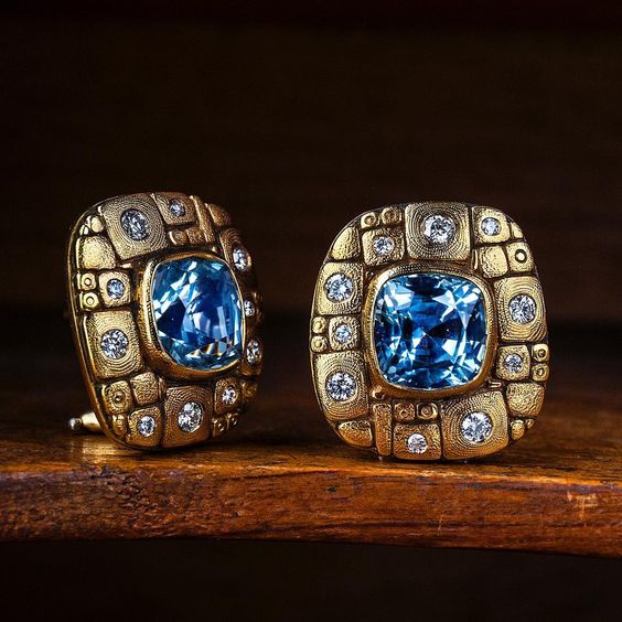 Vintage Cubic Blue Glass Ancient Earrings