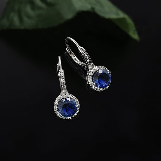 White Gold Sapphire Halo Dangle Earrings