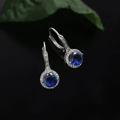 White Gold Sapphire Halo Dangle Earrings