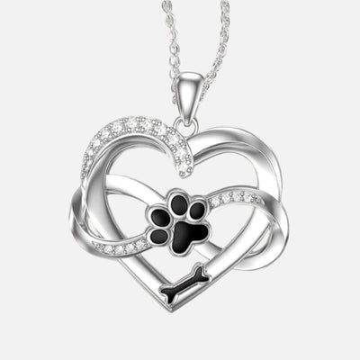 Infinity Heart & Paw Necklace in 925 Sterling Silver with Zirconia
