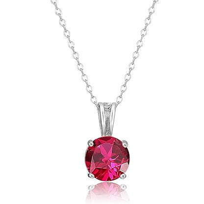 Round Cut Ruby Necklace in White Gold