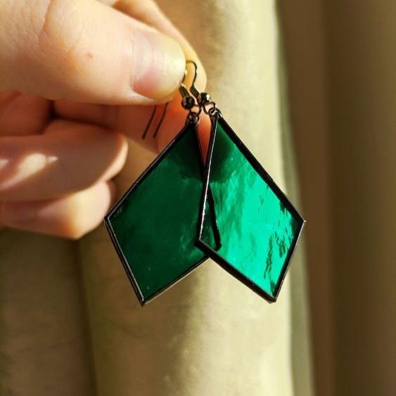 Vintage Green Geometric Glass Earrings