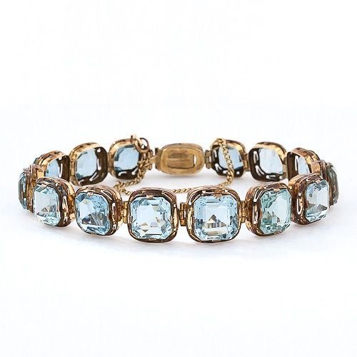 Vintage Blue Glass Gold Bracelet