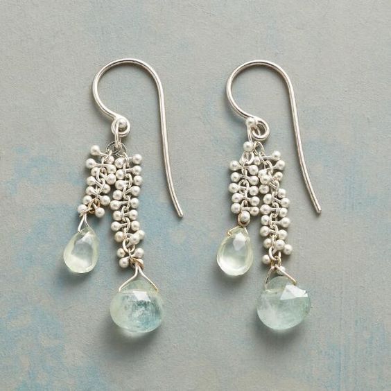 Vintage Blue Dangling Stone Silver Earrings