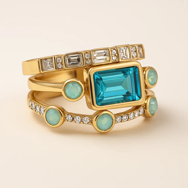 Vintage Blue Crystal Ring Set