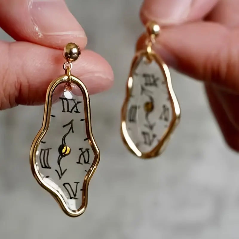 Vintage Clock Golden Earrings