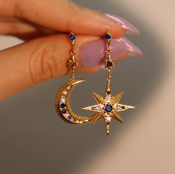 Vintage Moon Star Bright Earrings