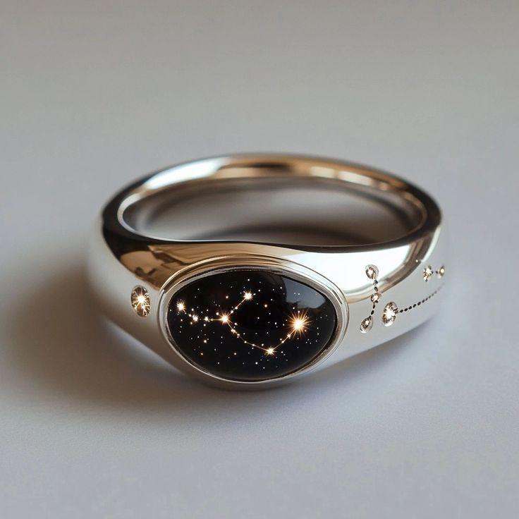 Black Cosmic Stone Silver Ring