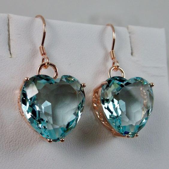 Vintage Blue Crystal Heart Earrings