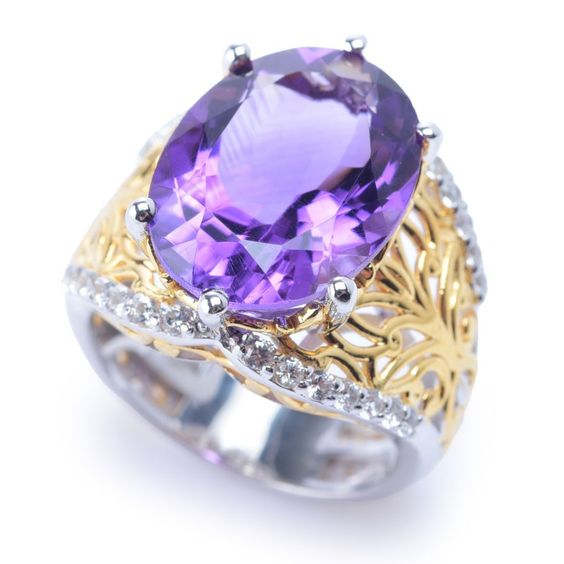 Vintage Purple Glass Gold & Silver Ring