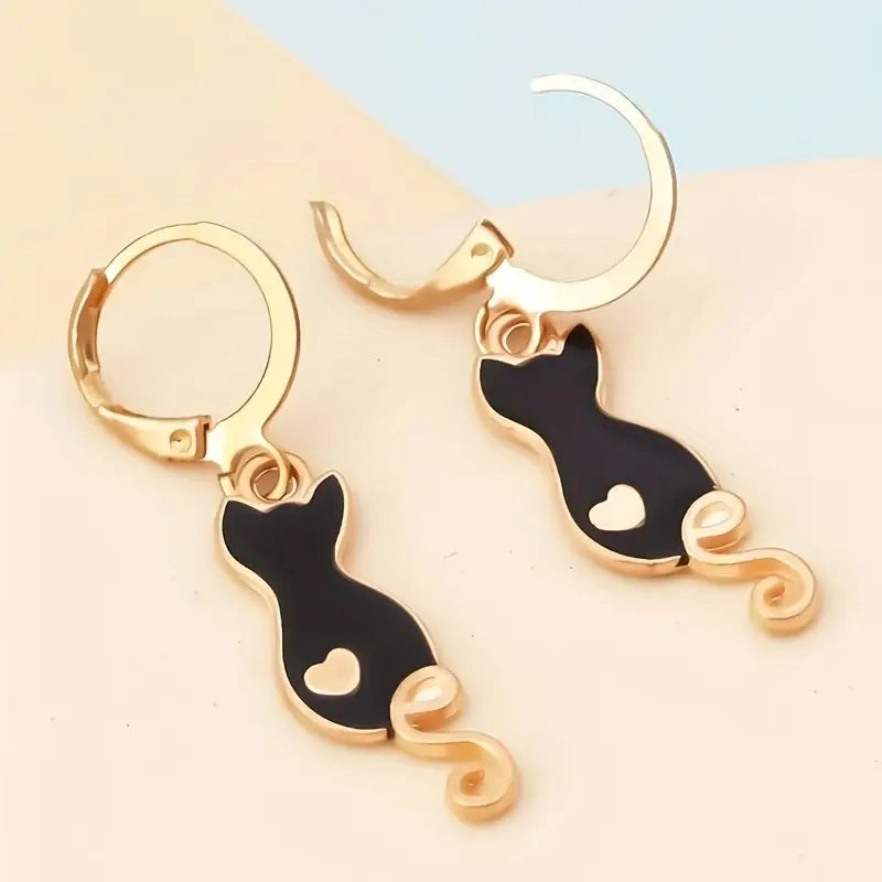 Dangling Black Kitty Earrings