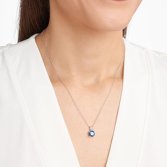 White Gold Round Cut Sapphire Necklace