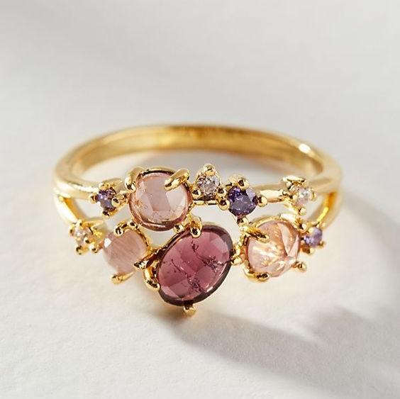 Vintage Gold Layer Rose Crystals Ring