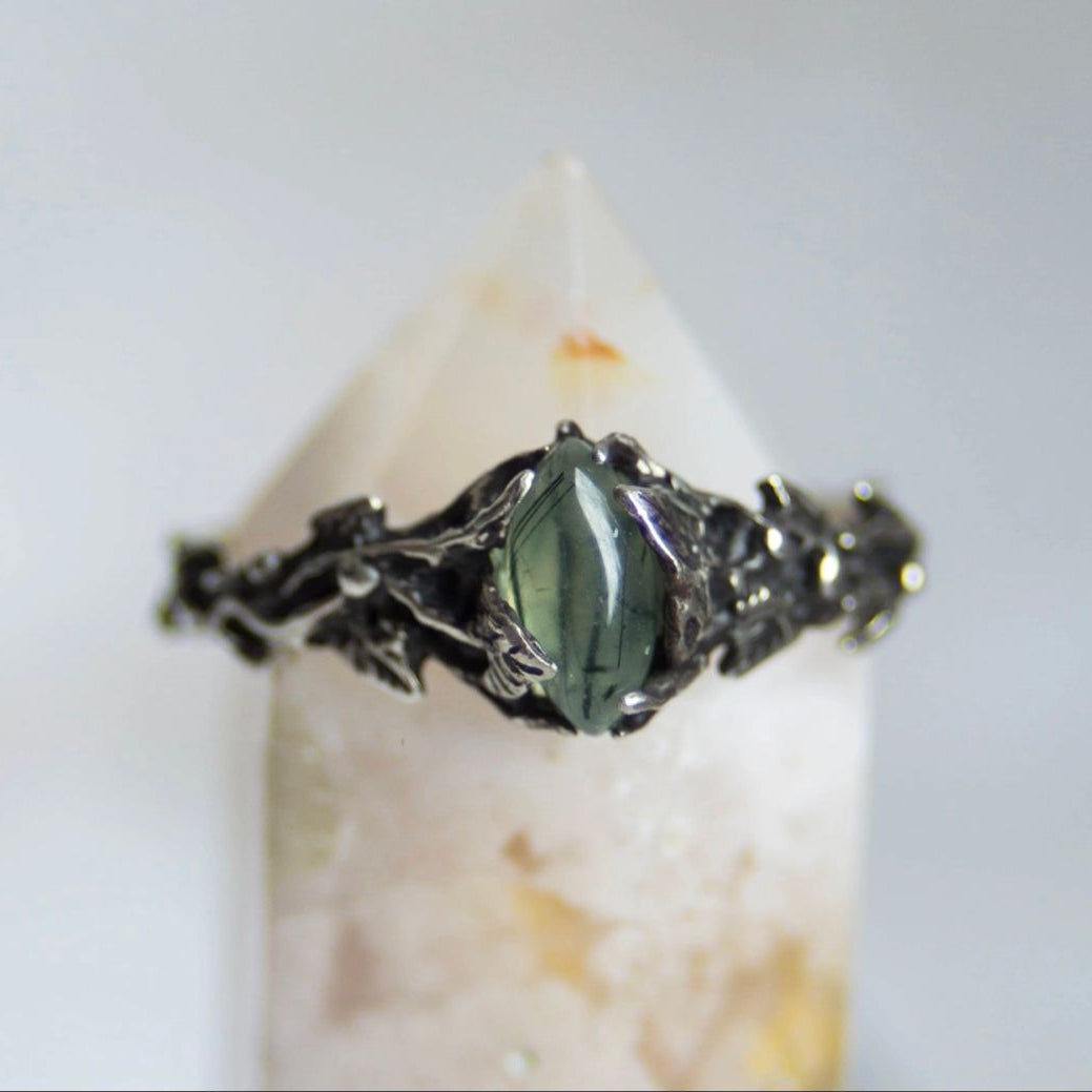 Nature Greenish Stone Silver Ring