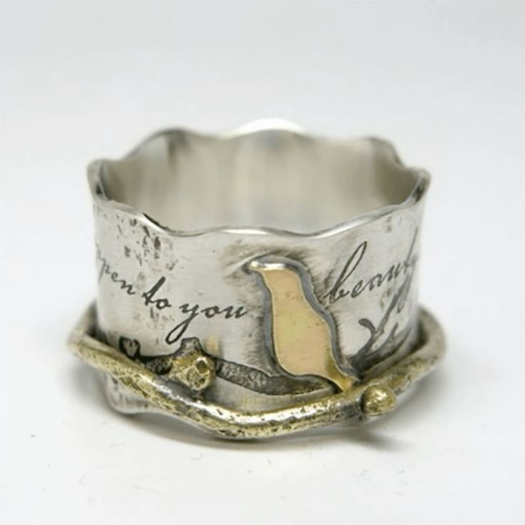 Vintage Golden Bird Silver Ring