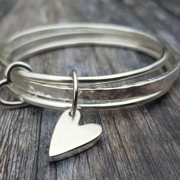 Layered Silver Heart Bracelet