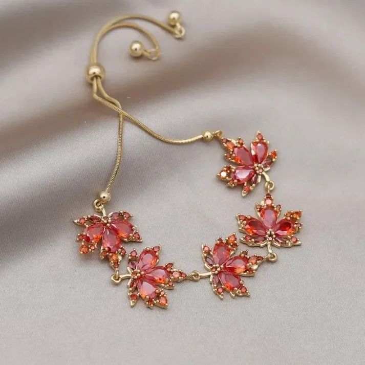 Red Crystal Fall Leaf Bracelet