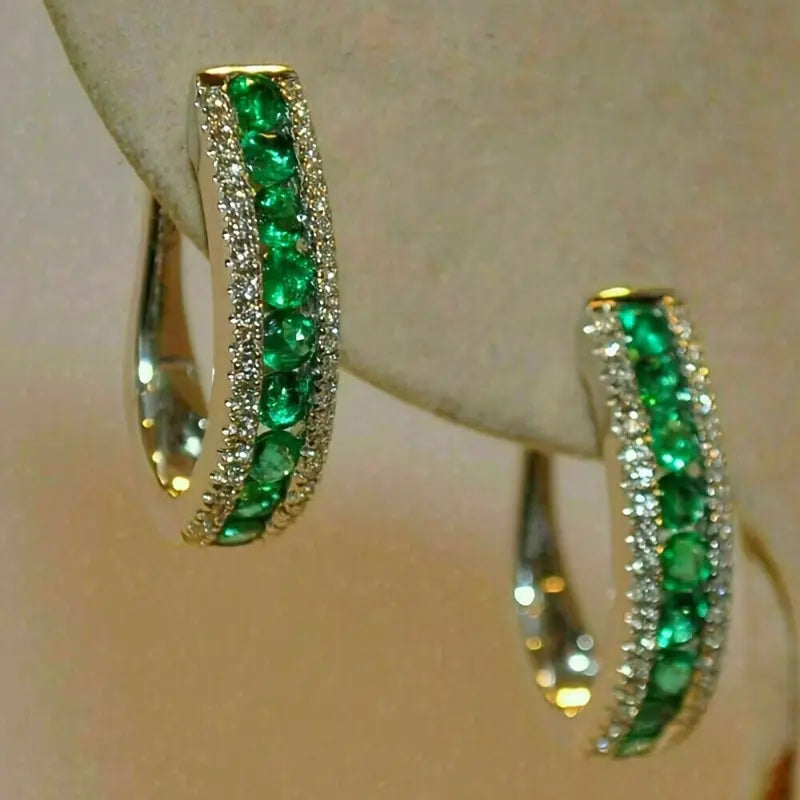 Elegant Green Crystal Hoop Earrings
