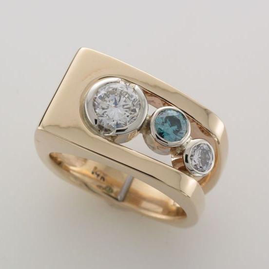 Vintage White & Blue Glass Gold Ring