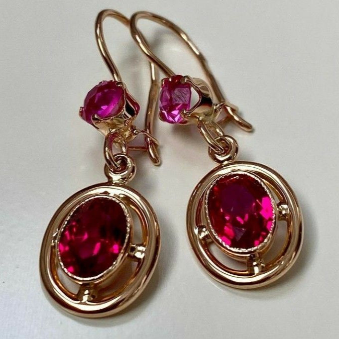 Vintage Dangling Rounded Garnet Crystal Earrings