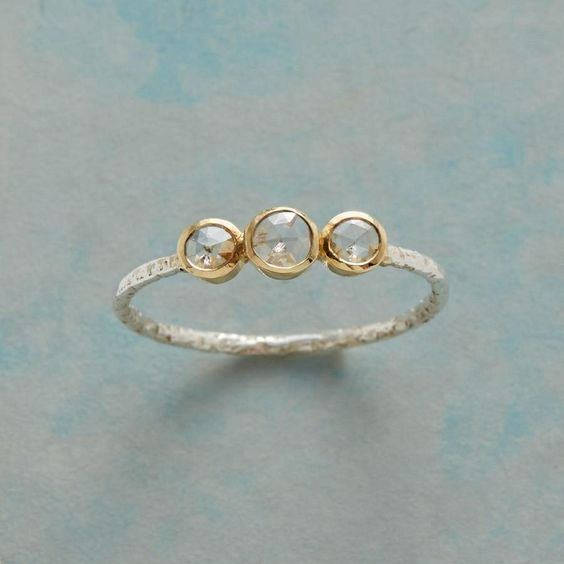 Vintage White Glass Silver & Gold Ring