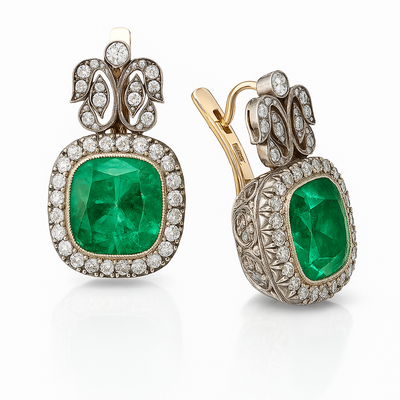 Cubic Green Gemstone 14K Gold Earrings
