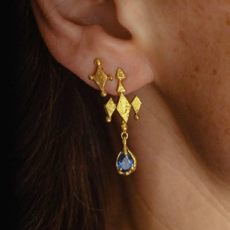 Tribal Blue Glass Gold Earrings