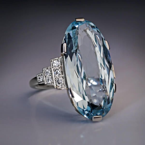 Vintage Blue Oval Crystal Ring