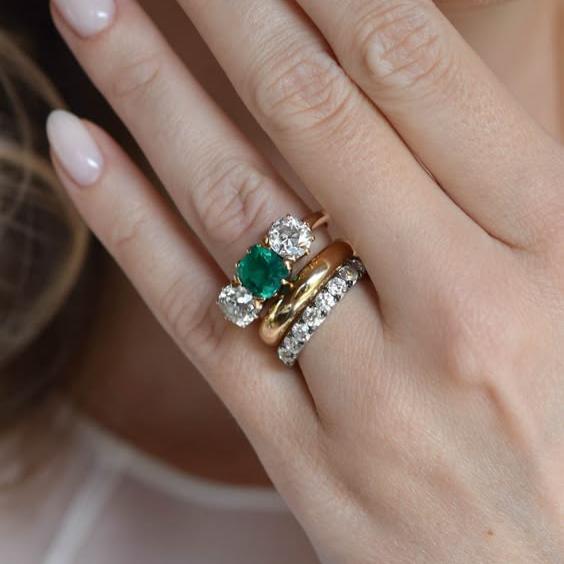 Vintage Green Crystal Ring Set