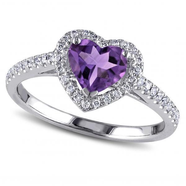 Purple Crystal Heart Silver Ring