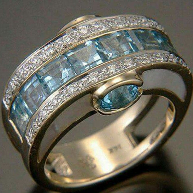 Vintage Inlaid Blue Crystal & Zirconia Ring