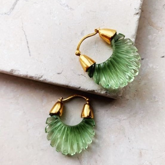 Vintage Green Glass Hoop Earrings