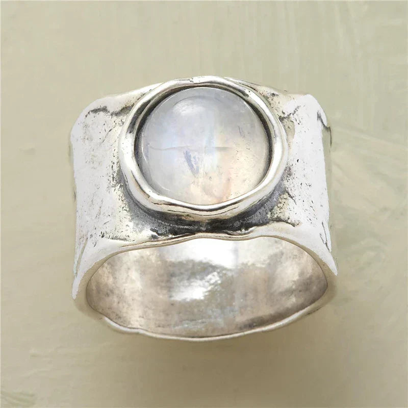 Moonstone Boho Ring | White Gold