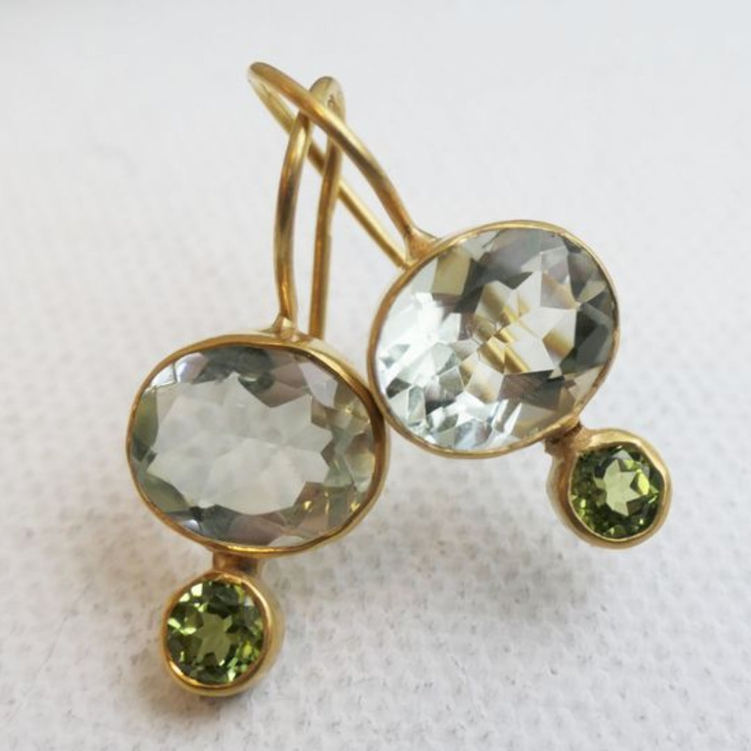 Vintage Green Crystal Gold Earrings