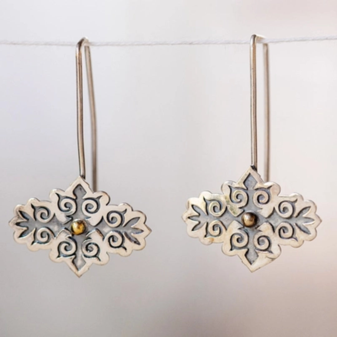 Vintage Silver Plated Inlaid Golden Stone Earrings